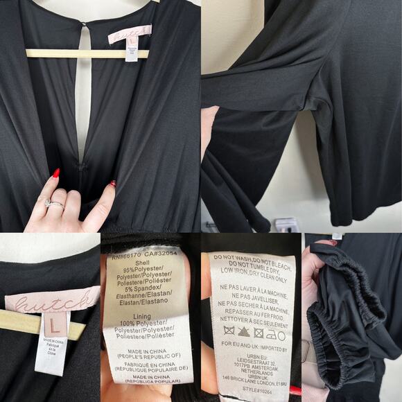 Anthropologie Hutch Wide Leg V Neck Black Jersey Long Sleeve Jumpsuit Large - Picture 12 of 15